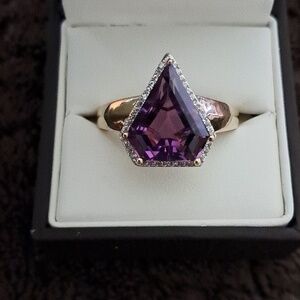 Amethyst & Natural White Zircon Halo Men's Ring.